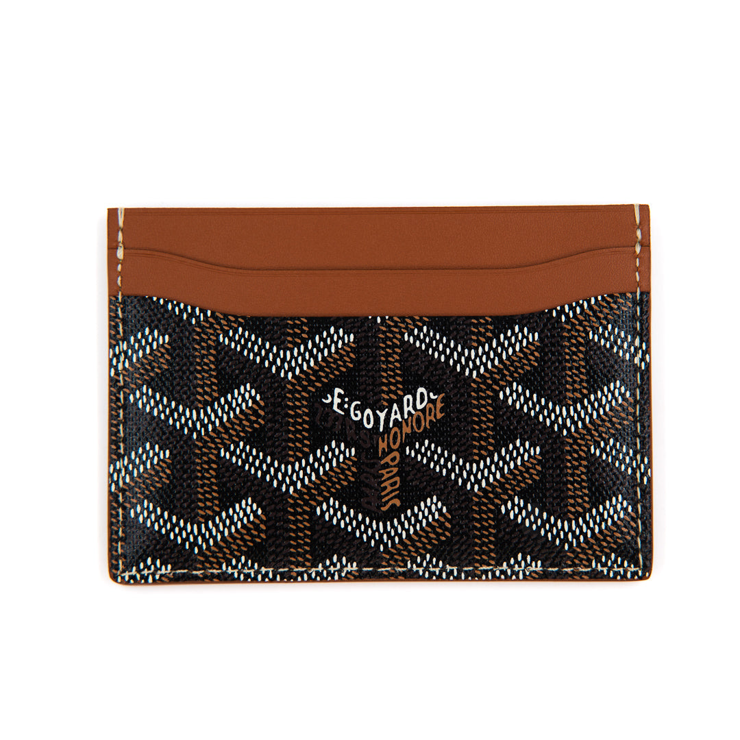 Goyard Saint Sulpice Card Holder in Black Goyardine Canvas with Tan Leather