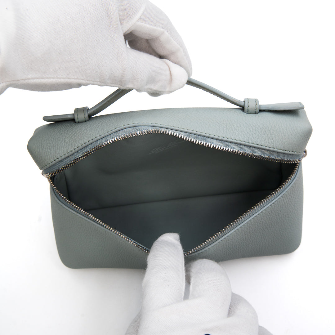 Loro Piana Extra Pocket L19 Pouch in Mint Breeze Grained Calfskin with Silver Hardware