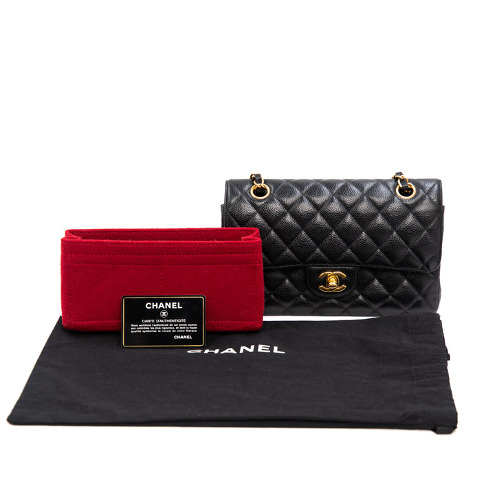 Chanel Classic Small Double Flap Handbag in Black Caviar Leather with Gold Hardware