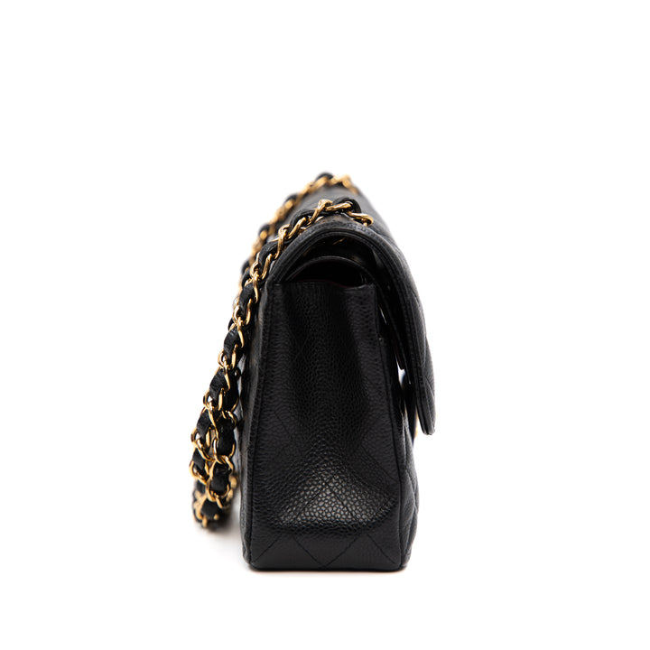 Chanel Classic Small Double Flap Handbag in Black Caviar Leather with Gold Hardware