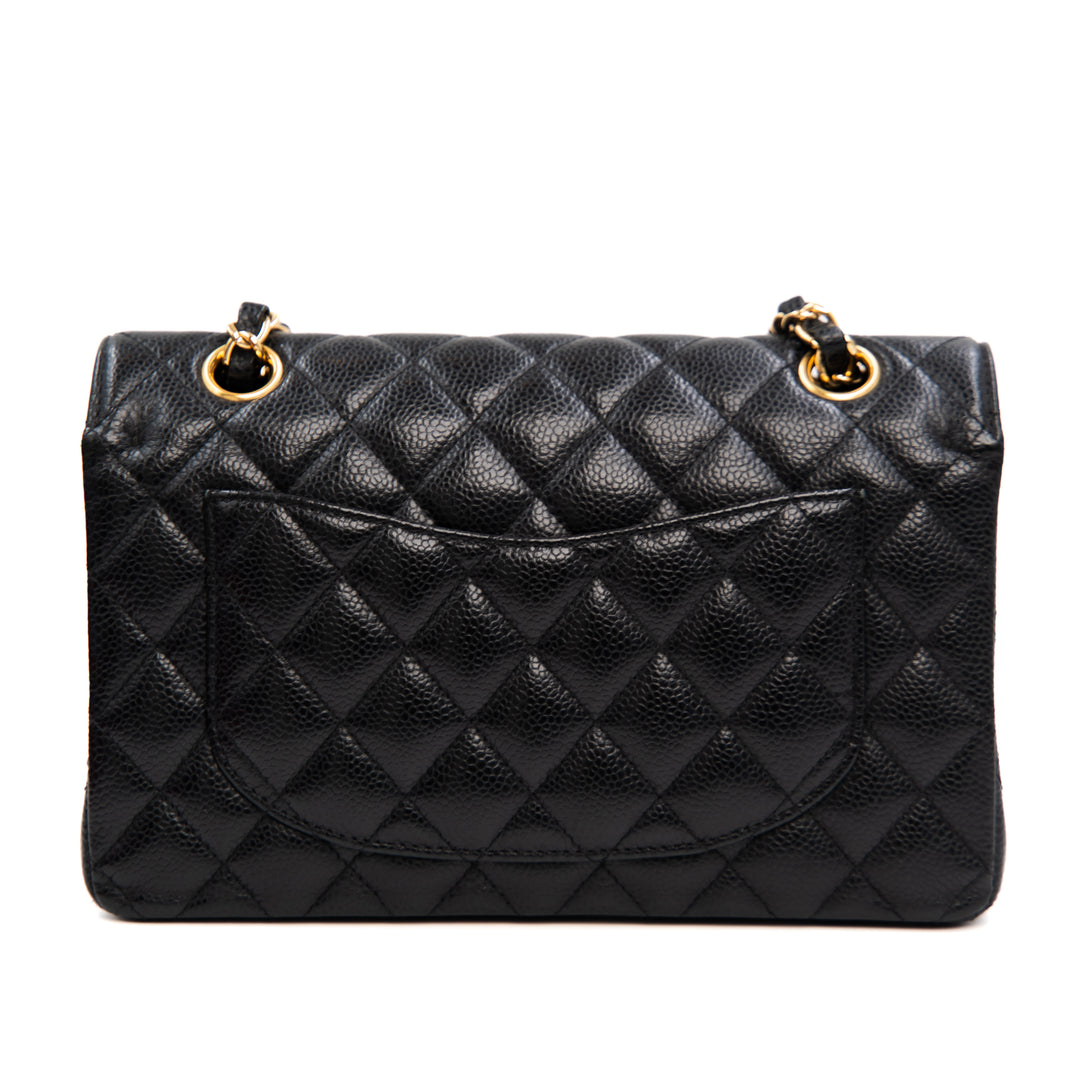 Chanel Classic Small Double Flap Handbag in Black Caviar Leather with Gold Hardware