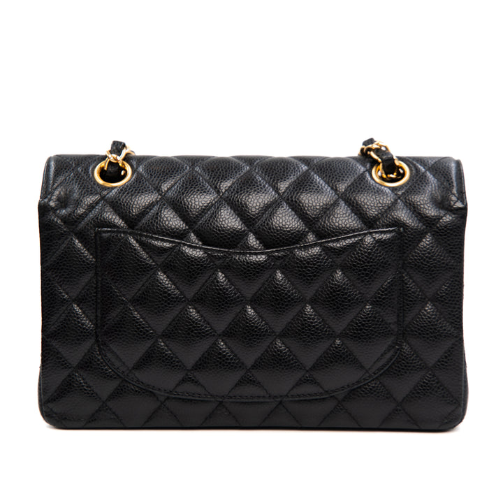 Chanel Classic Small Double Flap Handbag in Black Caviar Leather with Gold Hardware
