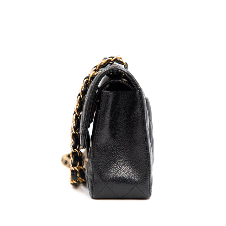Chanel Classic Small Double Flap Handbag in Black Caviar Leather with Gold Hardware