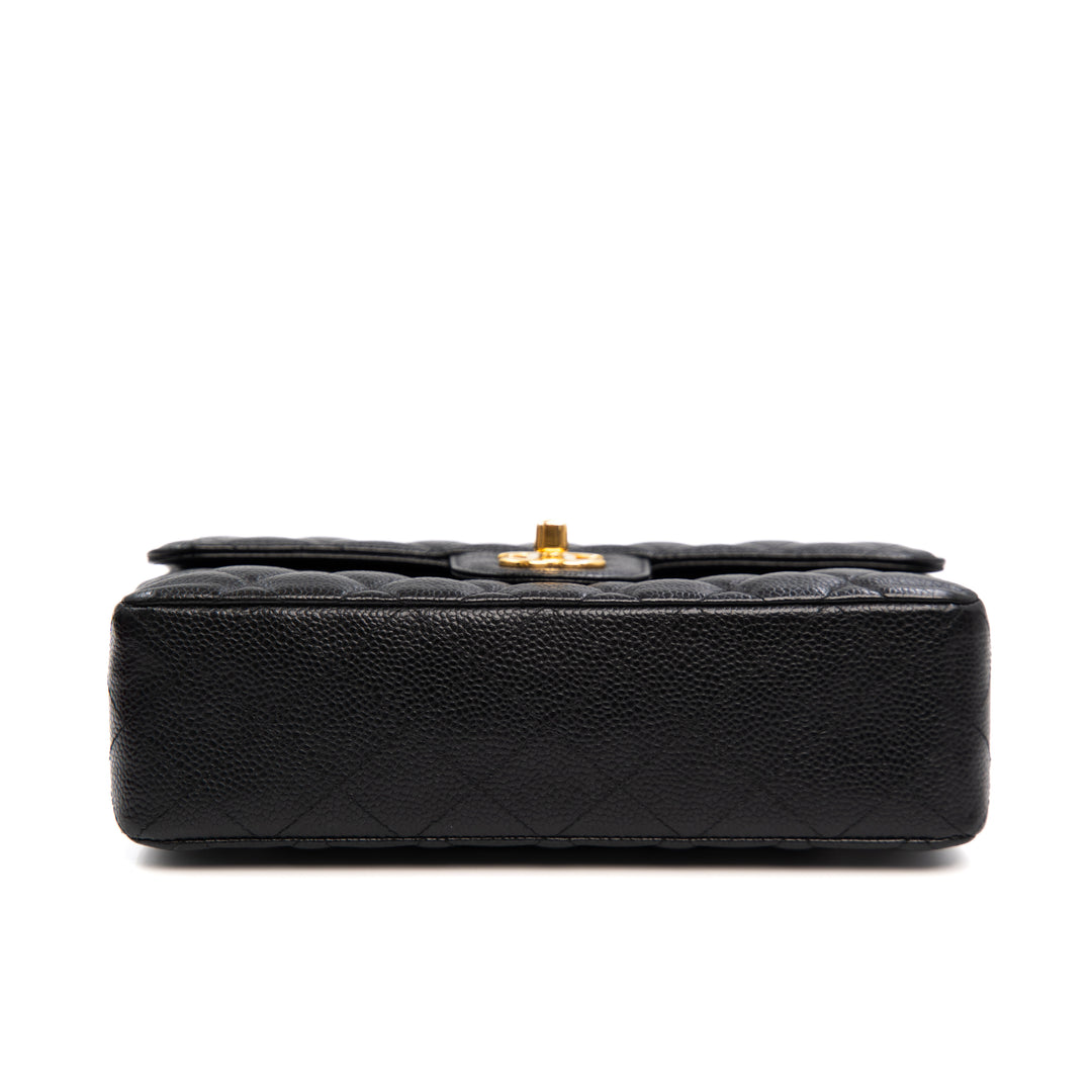 Chanel Classic Small Double Flap Handbag in Black Caviar Leather with Gold Hardware