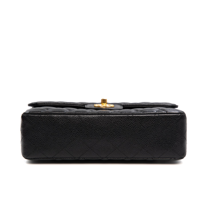 Chanel Classic Small Double Flap Handbag in Black Caviar Leather with Gold Hardware