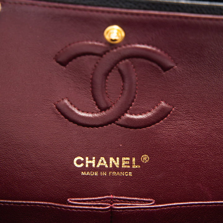 Chanel Classic Small Double Flap Handbag in Black Caviar Leather with Gold Hardware