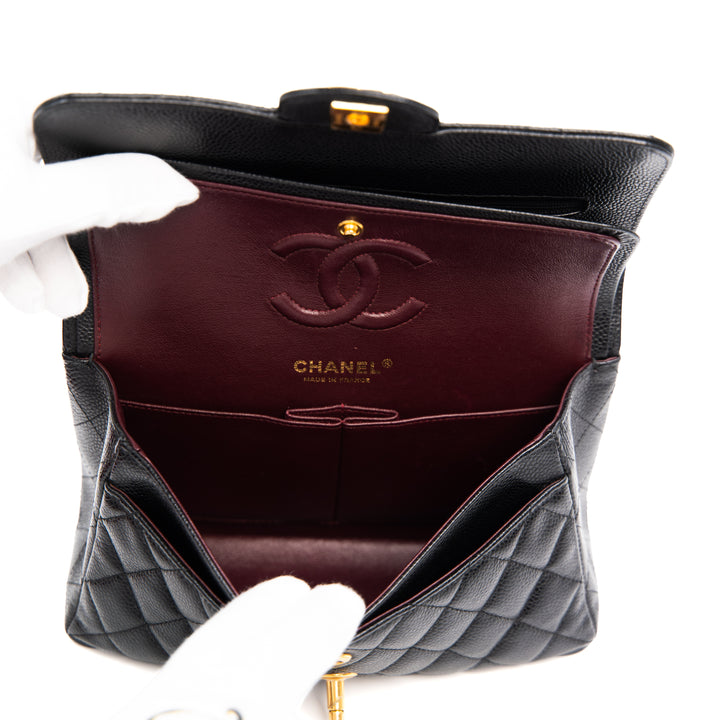 Chanel Classic Small Double Flap Handbag in Black Caviar Leather with Gold Hardware