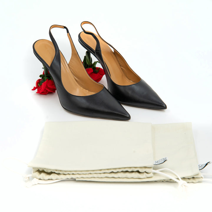 Loewe Rose Heeled Slingback Pumps in Black Leather