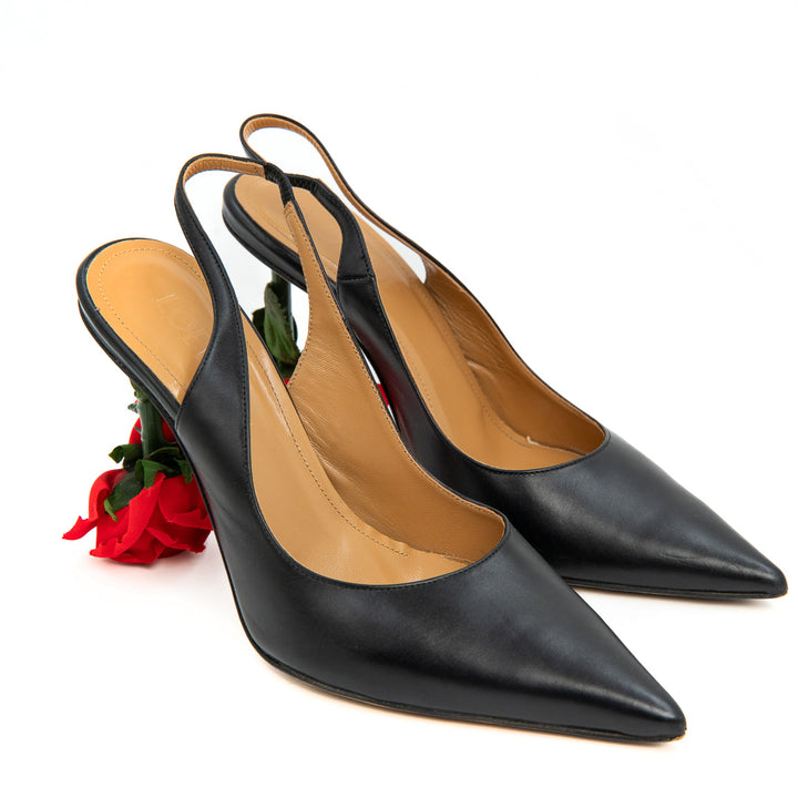Loewe Rose Heeled Slingback Pumps in Black Leather