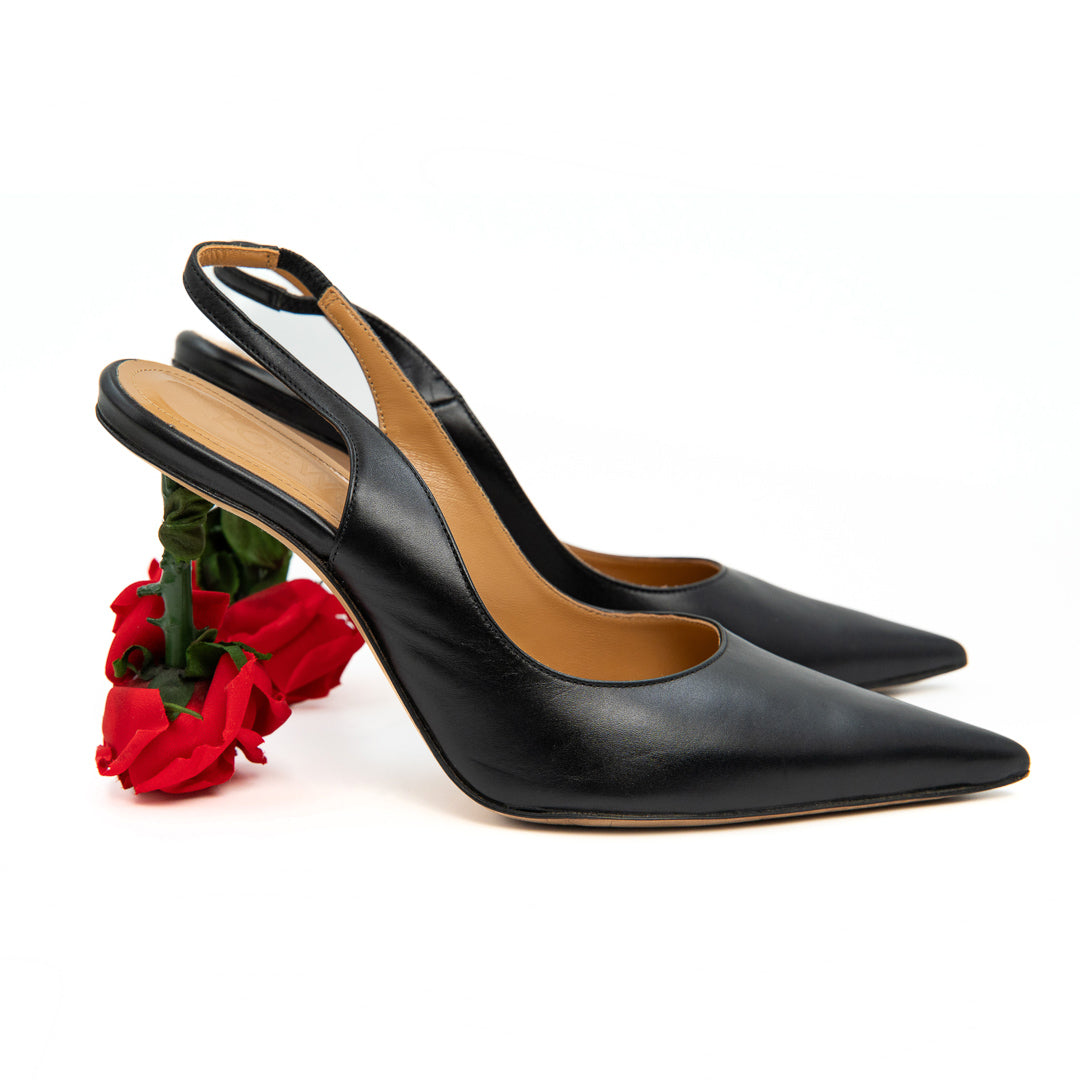 Loewe Rose Heeled Slingback Pumps in Black Leather