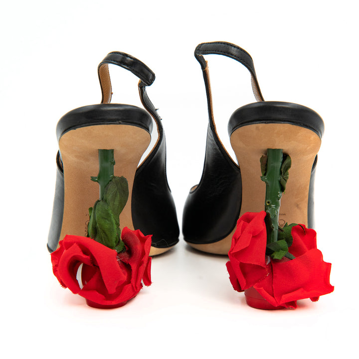 Loewe Rose Heeled Slingback Pumps in Black Leather