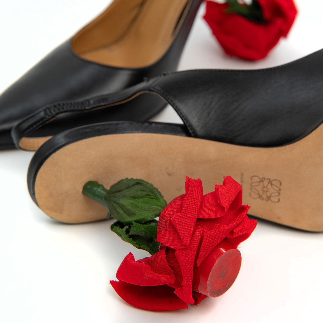 Loewe Rose Heeled Slingback Pumps in Black Leather