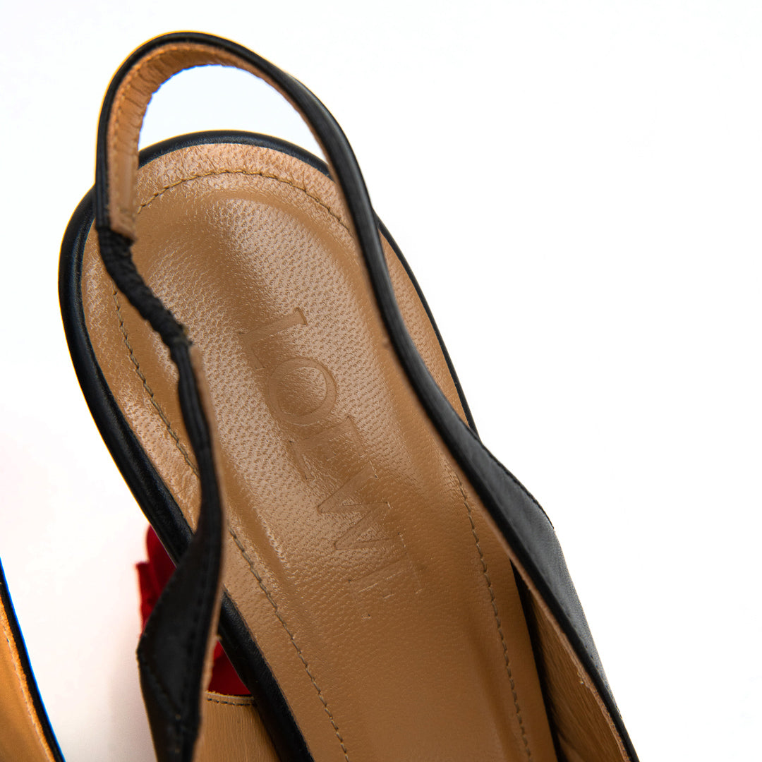 Loewe Rose Heeled Slingback Pumps in Black Leather