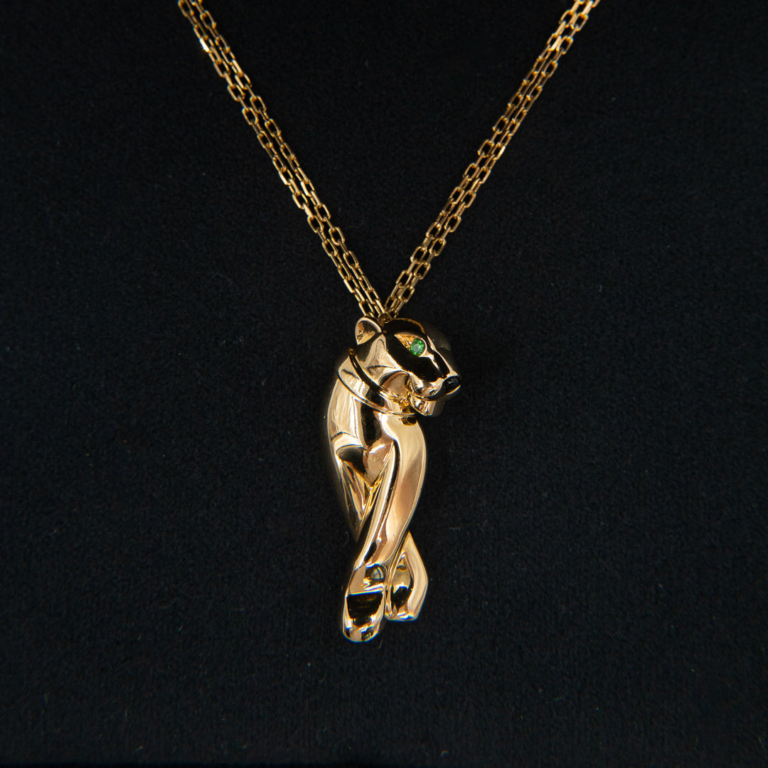 Cartier Panthère de Cartier Necklace in 18K Yellow Gold with Tsavorite Garnet and Onyx Panther Motif