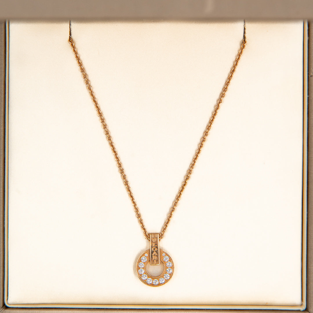 Bulgari Bulgari Necklace in 18K Rose Gold with Pavé Diamond Pendant