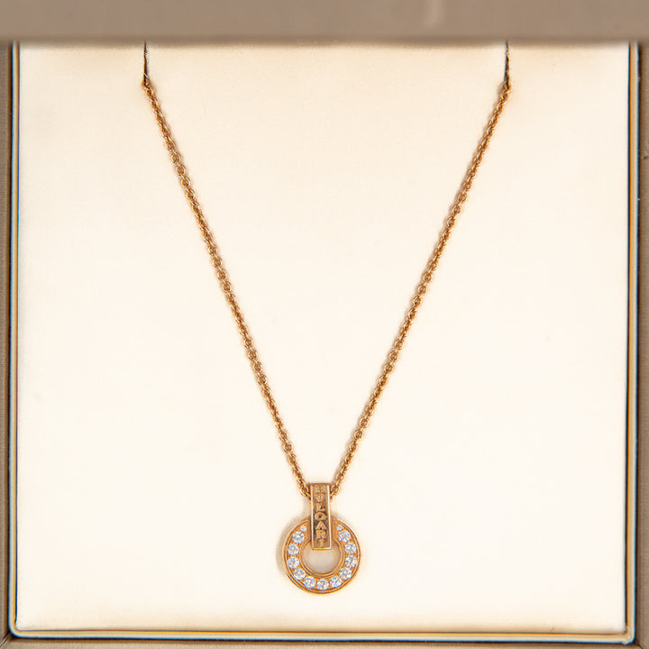 Bulgari Bulgari Necklace in 18K Rose Gold with Pavé Diamond Pendant