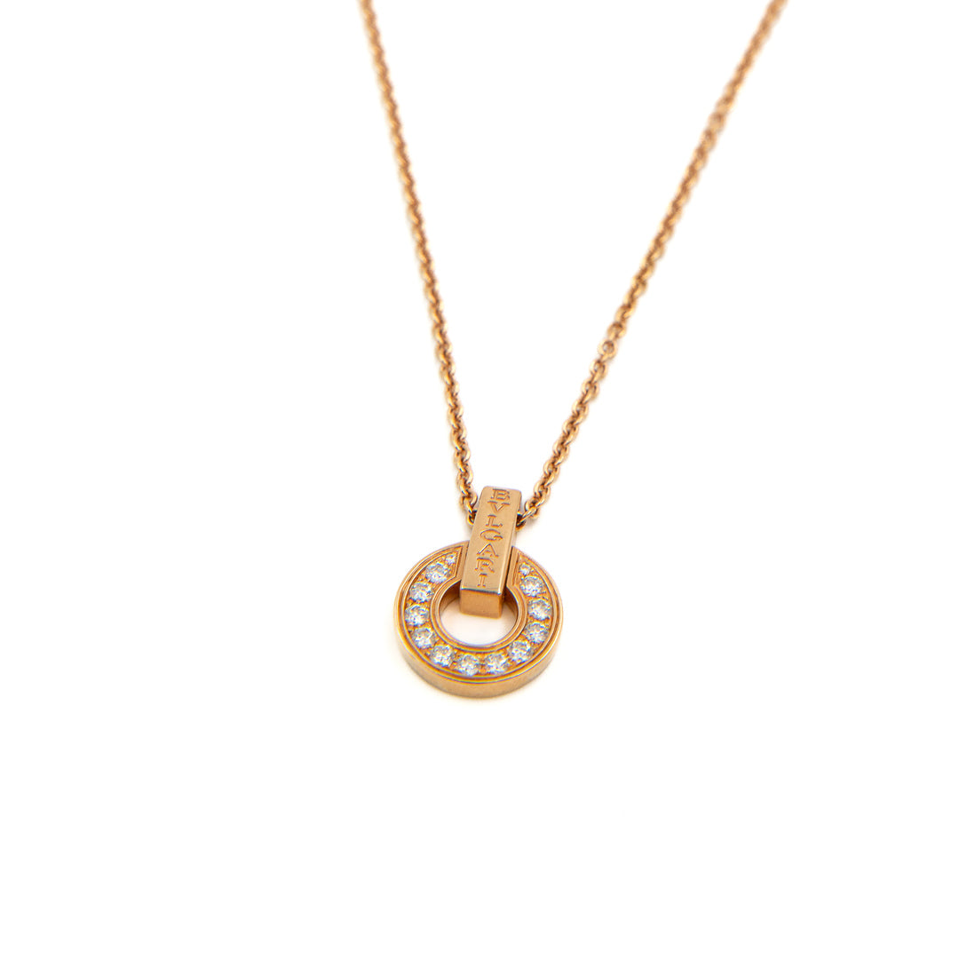 Bulgari Bulgari Necklace in 18K Rose Gold with Pavé Diamond Pendant