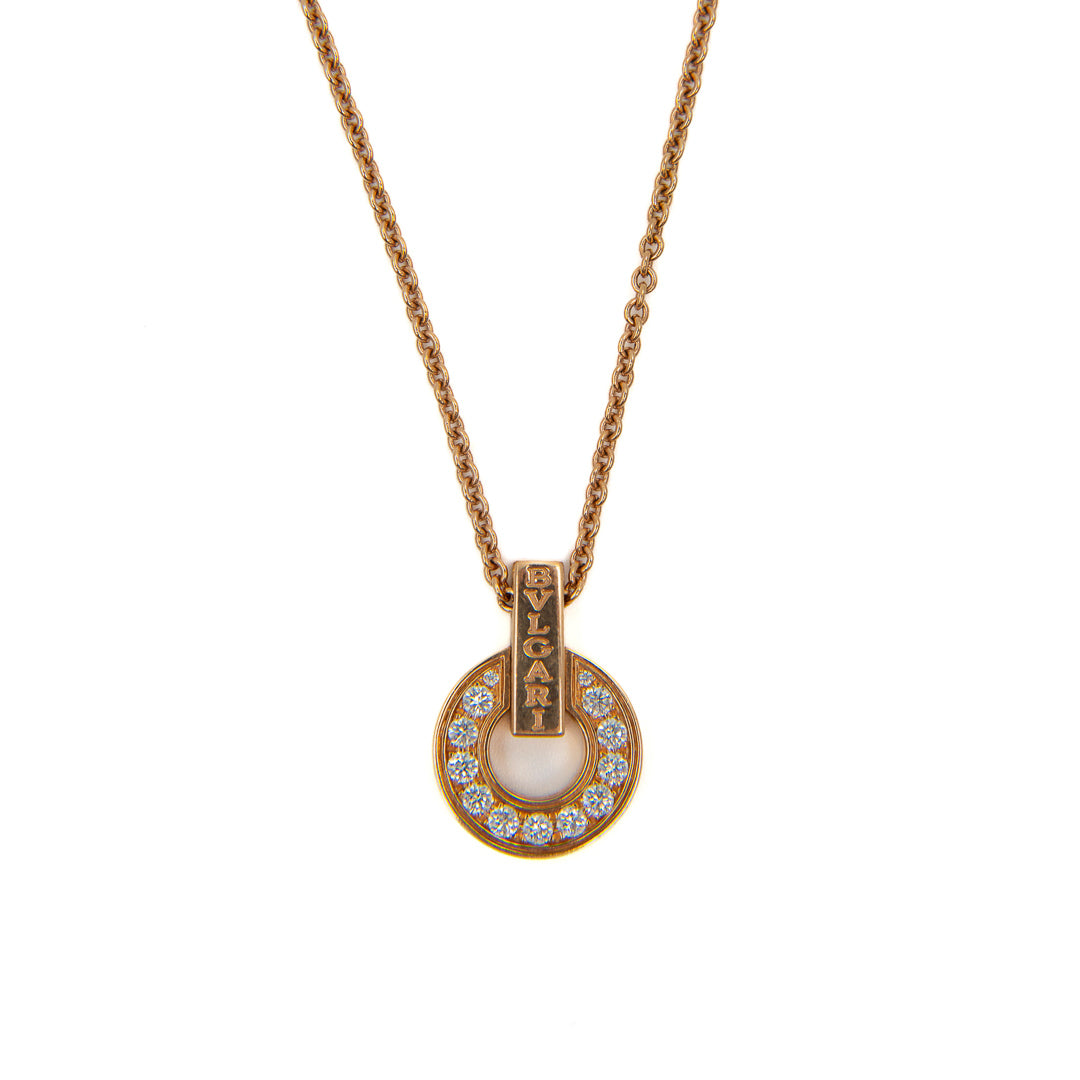 Bulgari Bulgari Necklace in 18K Rose Gold with Pavé Diamond Pendant