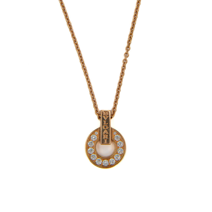 Bulgari Bulgari Necklace in 18K Rose Gold with Pavé Diamond Pendant