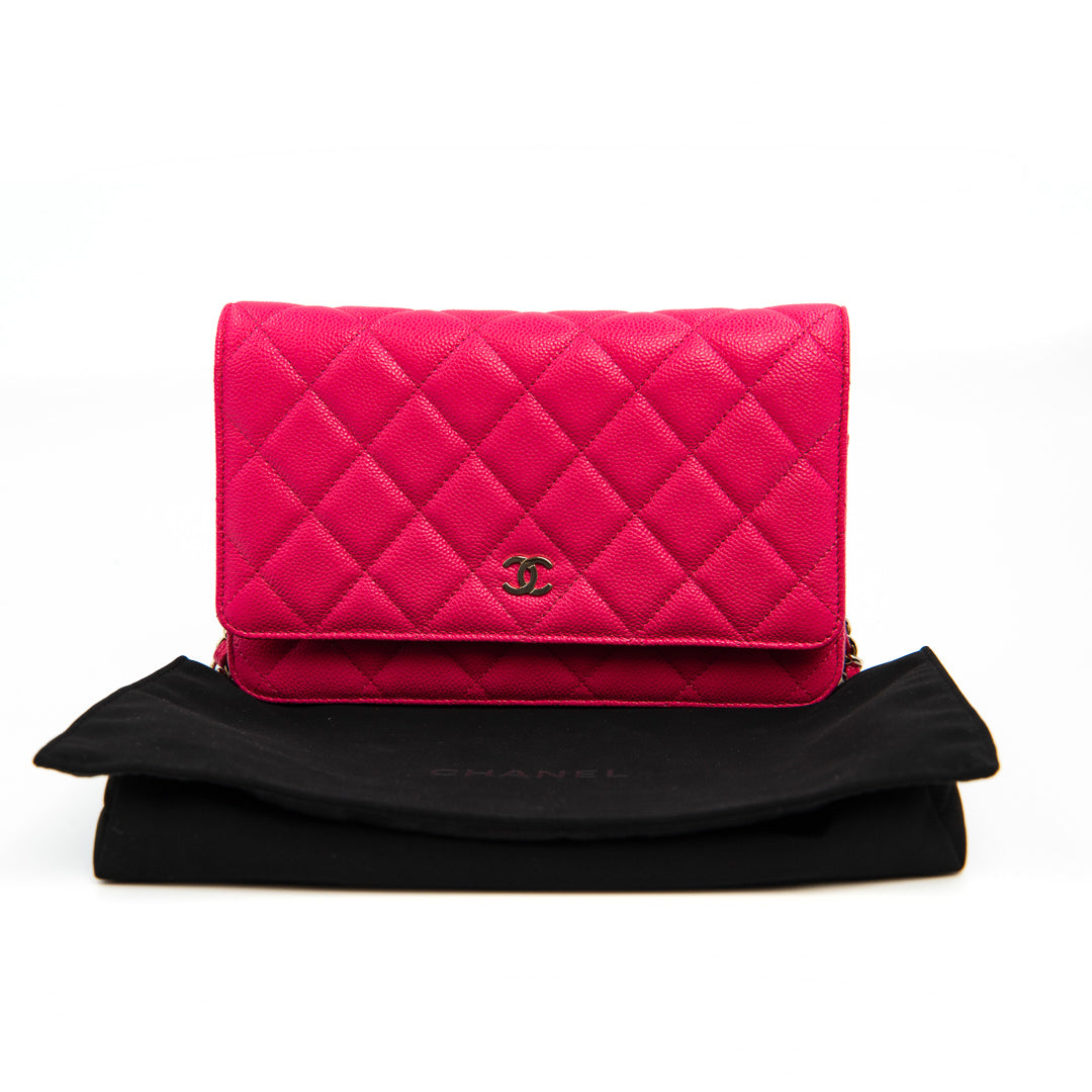 Chanel Classic Wallet on Chain in Pink Quilted Caviar Leather with Gold Tone Hardware