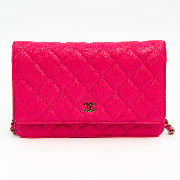 Chanel Classic Wallet on Chain in Pink Quilted Caviar Leather with Gold Tone Hardware
