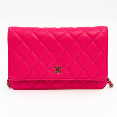 Chanel Classic Wallet on Chain in Pink Quilted Caviar Leather with Gold Tone Hardware