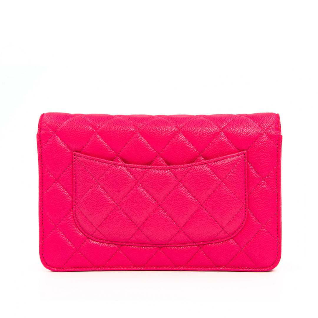 Chanel Classic Wallet on Chain in Pink Quilted Caviar Leather with Gold Tone Hardware