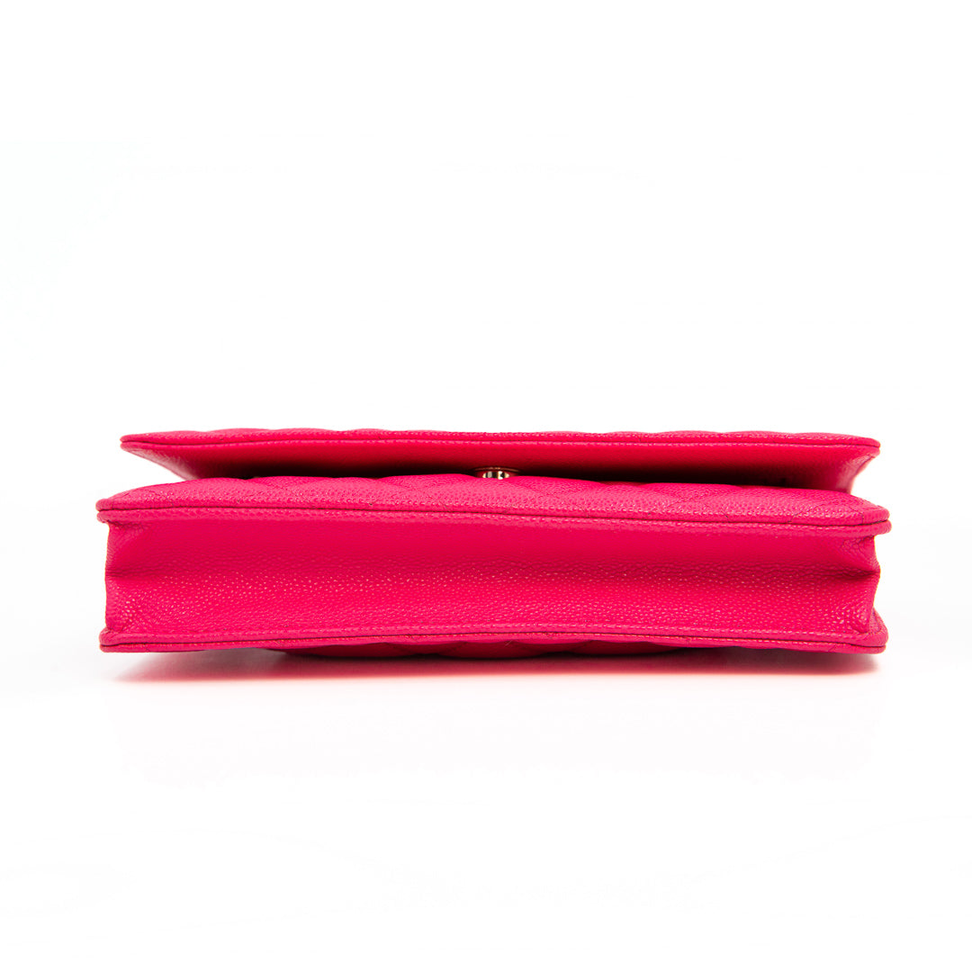 Chanel Classic Wallet on Chain in Pink Quilted Caviar Leather with Gold Tone Hardware