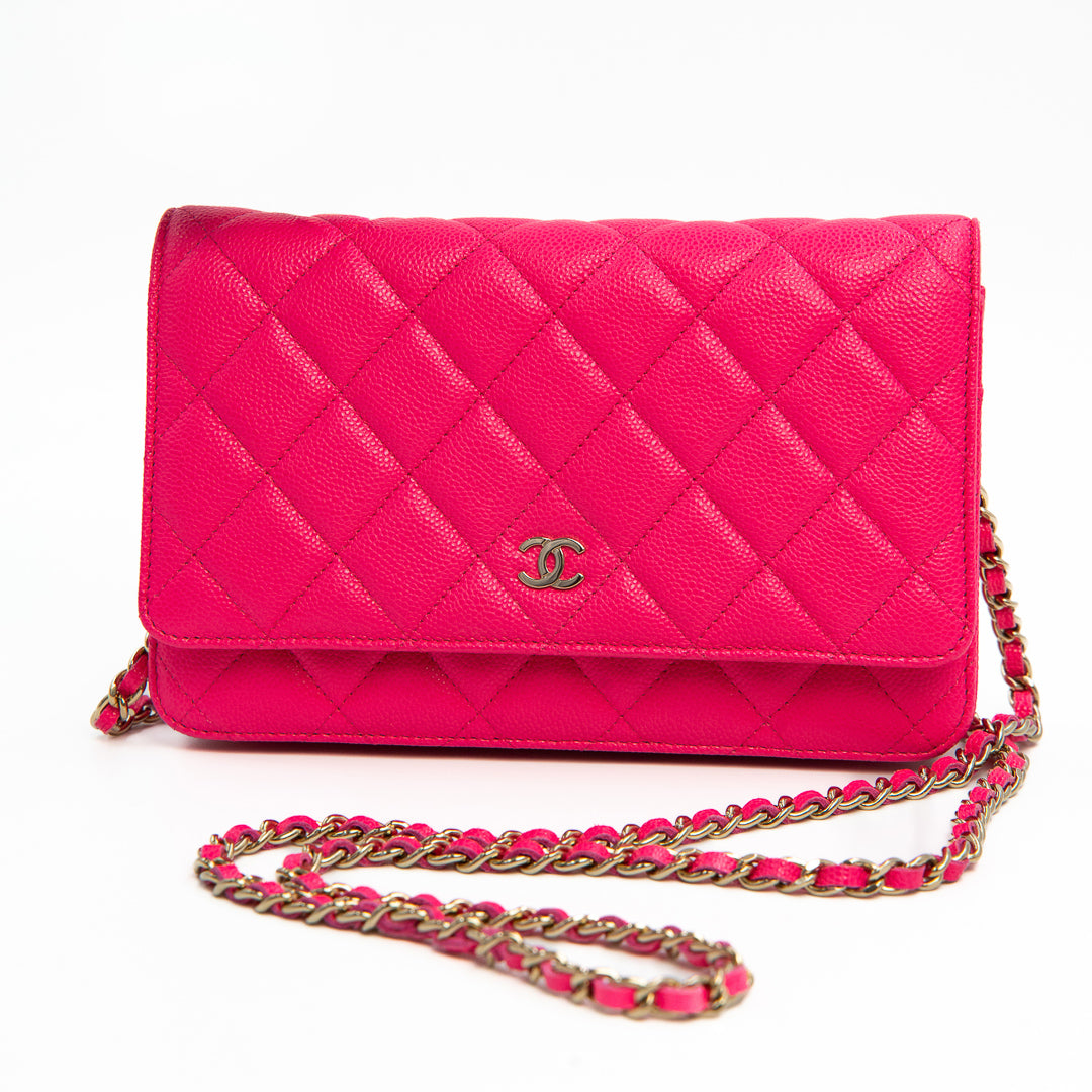 Chanel Classic Wallet on Chain in Pink Quilted Caviar Leather with Gold Tone Hardware