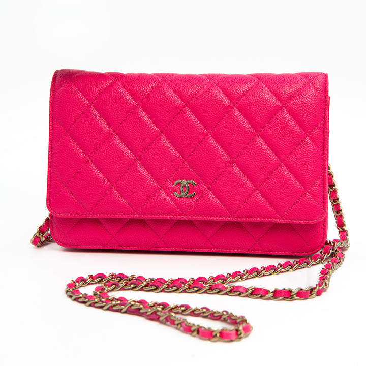 Chanel Classic Wallet on Chain in Pink Quilted Caviar Leather with Gold Tone Hardware