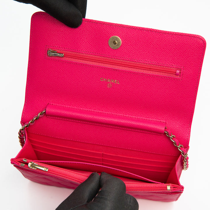 Chanel Classic Wallet on Chain in Pink Quilted Caviar Leather with Gold Tone Hardware
