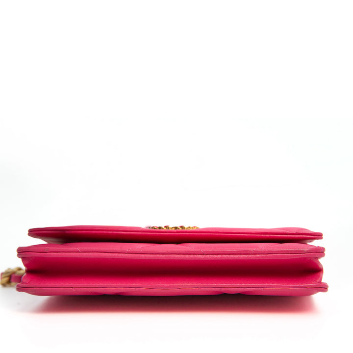 Chanel 19 Wallet on Chain in Pink Quilted Lambskin Leather with Mixed Gold Silver and Ruthenium Tone Hardware