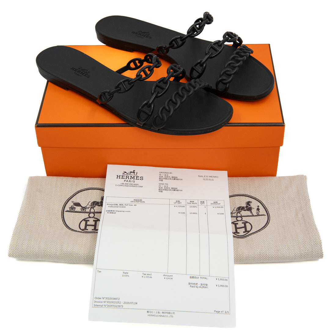 Hermès Chaine d’Ancre Rivage Sandals in Black Rubber