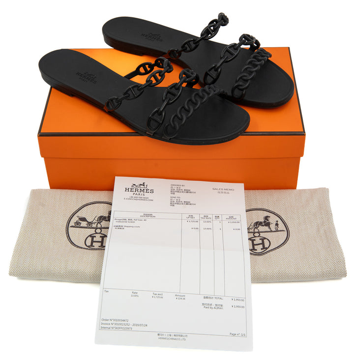 Hermès Chaine d’Ancre Rivage Sandals in Black Rubber