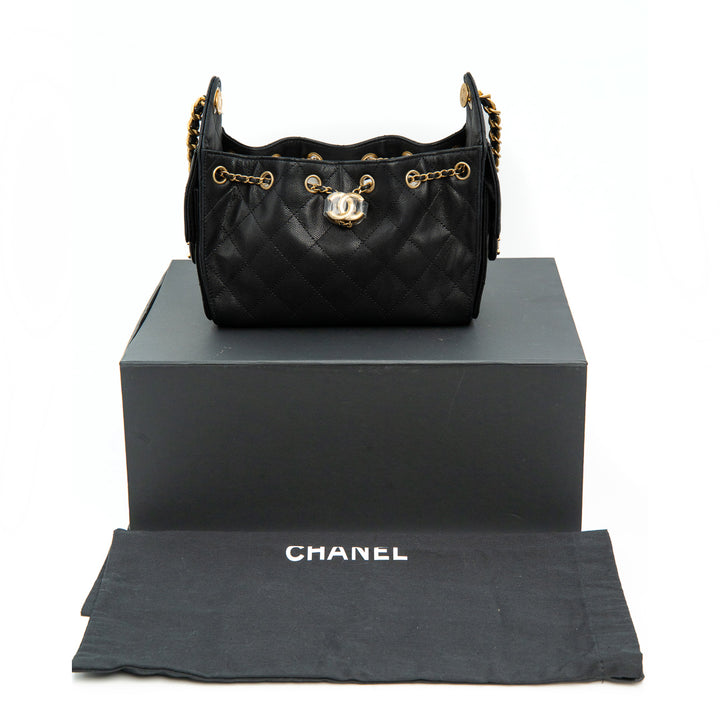 Chanel 25 Mini Handbag in Black Grained Calfskin with Gold Tone Hardware