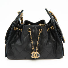 Chanel 25 Mini Handbag in Black Grained Calfskin with Gold Tone Hardware