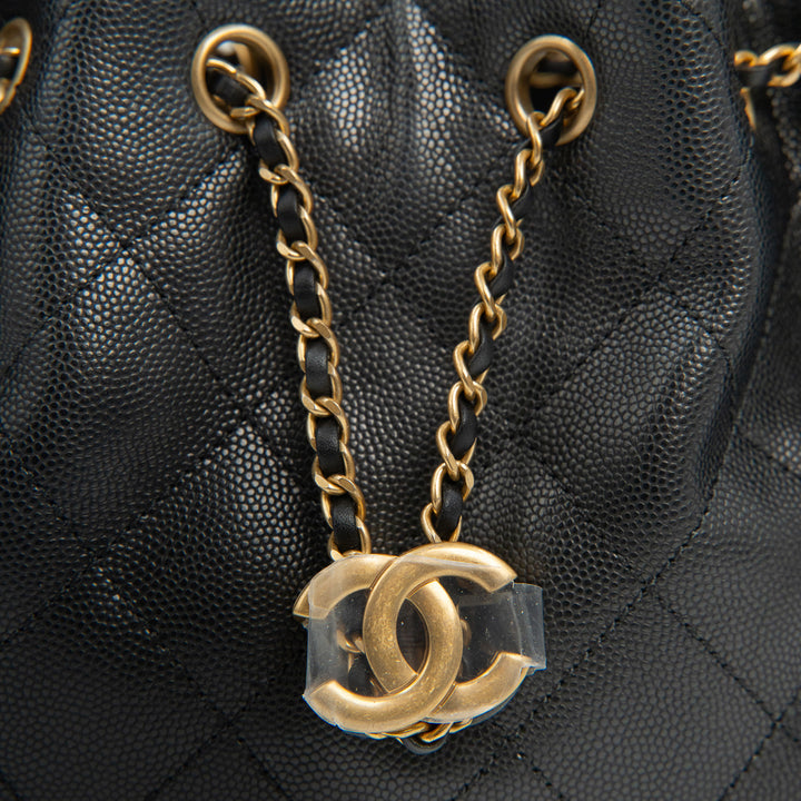 Chanel 25 Mini Handbag in Black Grained Calfskin with Gold Tone Hardware