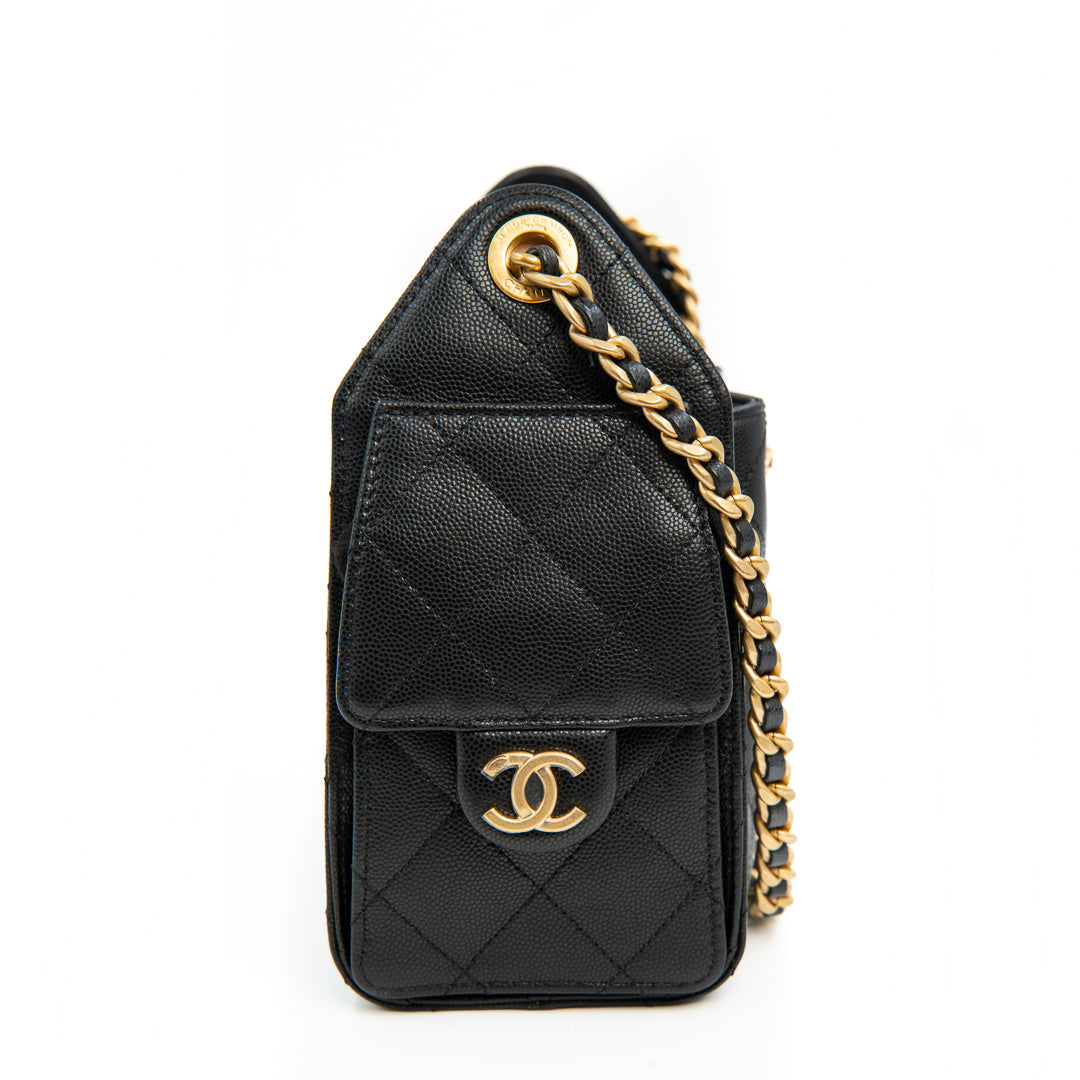 Chanel 25 Mini Handbag in Black Grained Calfskin with Gold Tone Hardware
