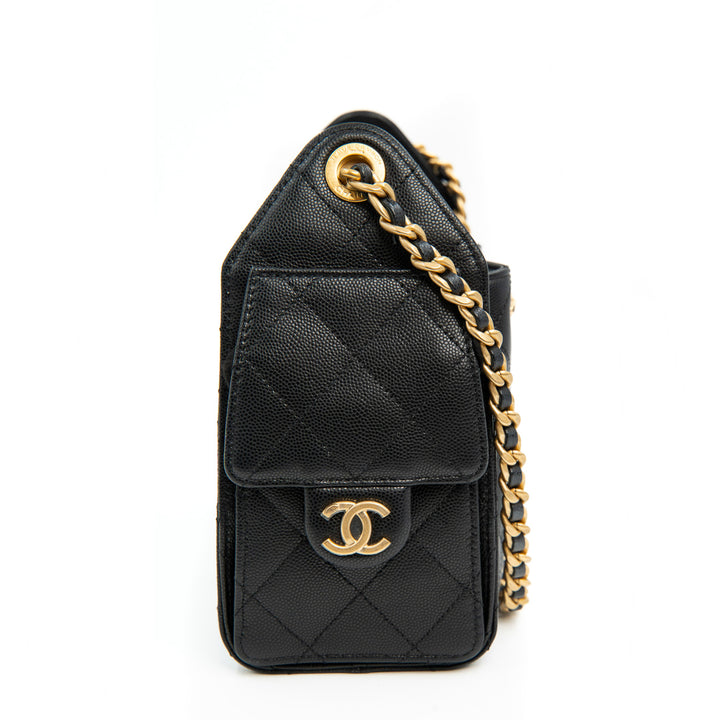 Chanel 25 Mini Handbag in Black Grained Calfskin with Gold Tone Hardware