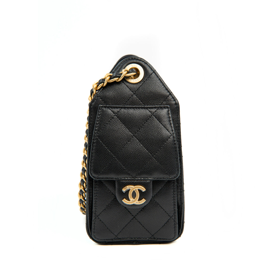 Chanel 25 Mini Handbag in Black Grained Calfskin with Gold Tone Hardware