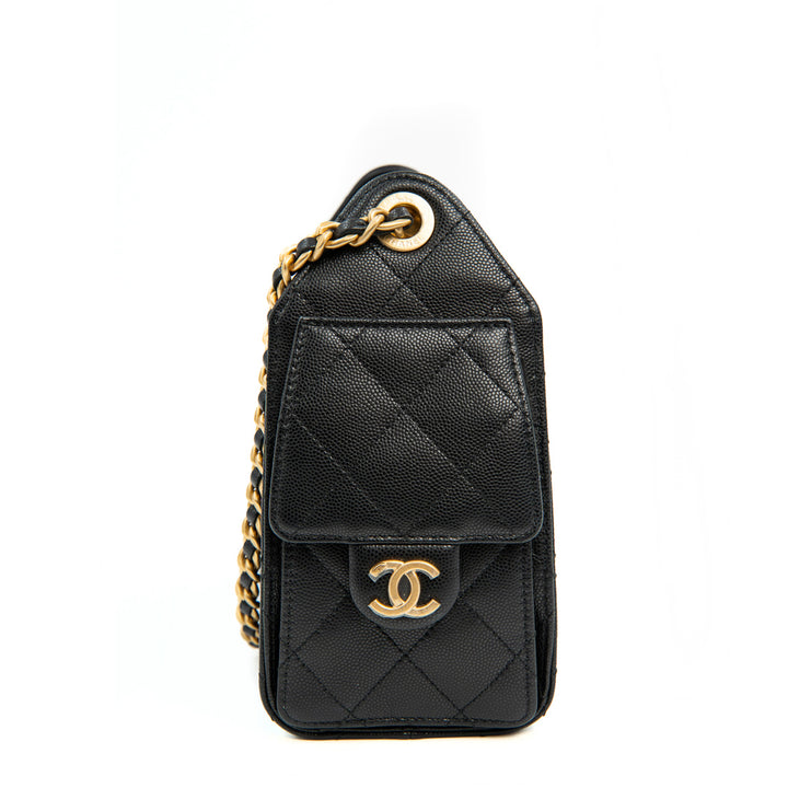 Chanel 25 Mini Handbag in Black Grained Calfskin with Gold Tone Hardware