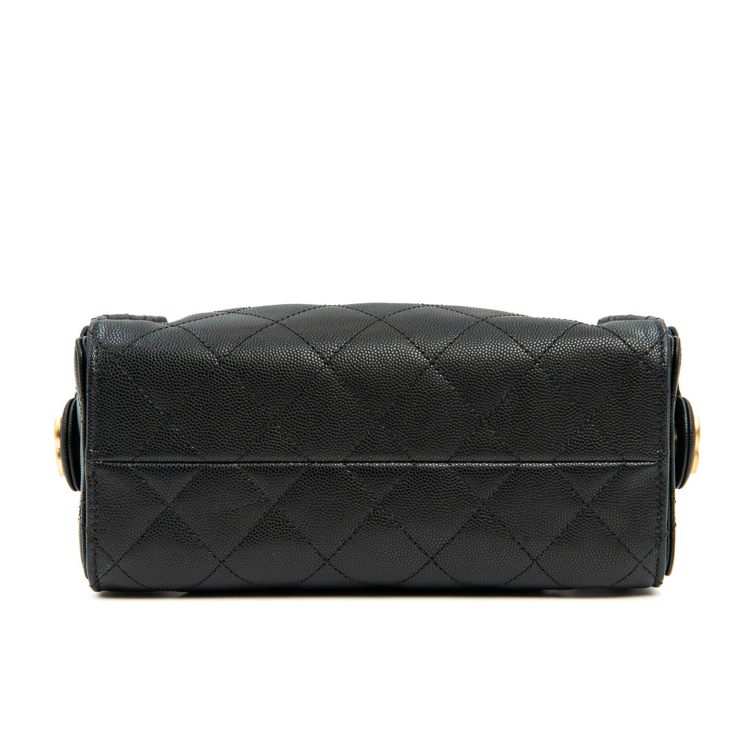 Chanel 25 Mini Handbag in Black Grained Calfskin with Gold Tone Hardware