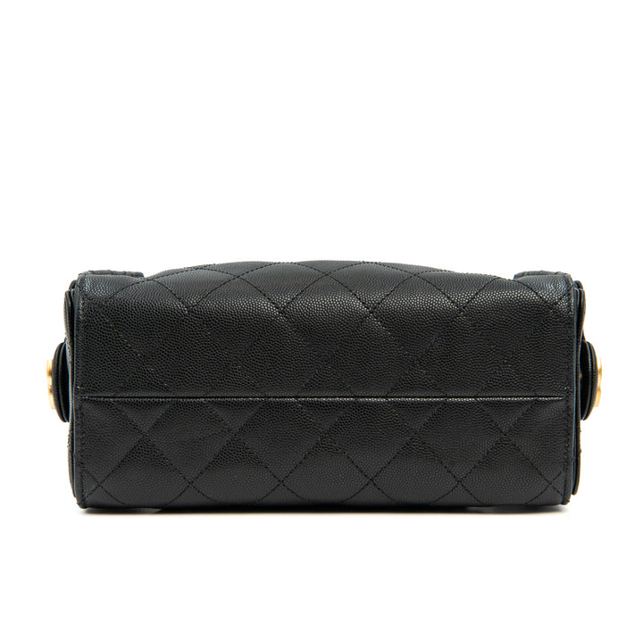 Chanel 25 Mini Handbag in Black Grained Calfskin with Gold Tone Hardware