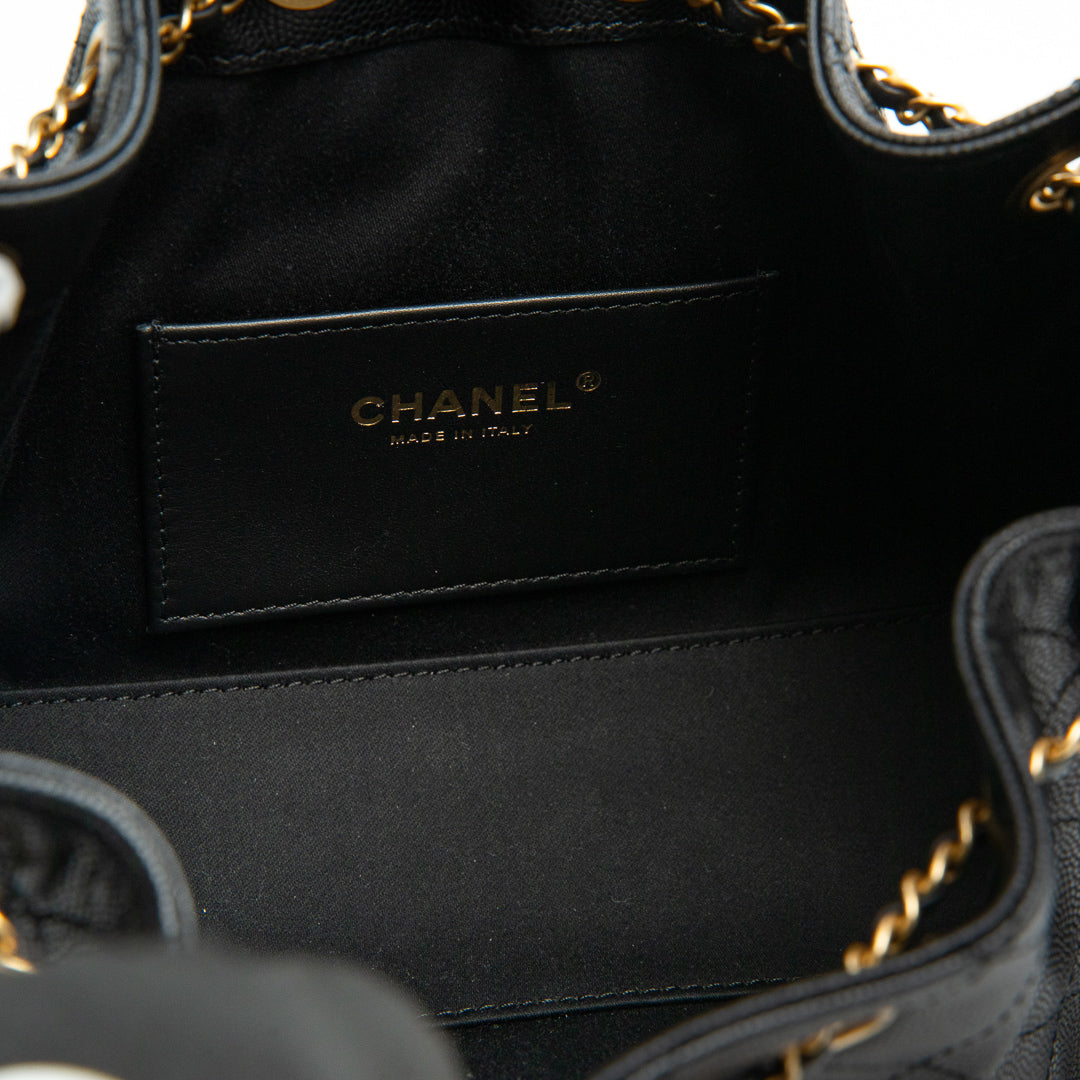 Chanel 25 Mini Handbag in Black Grained Calfskin with Gold Tone Hardware