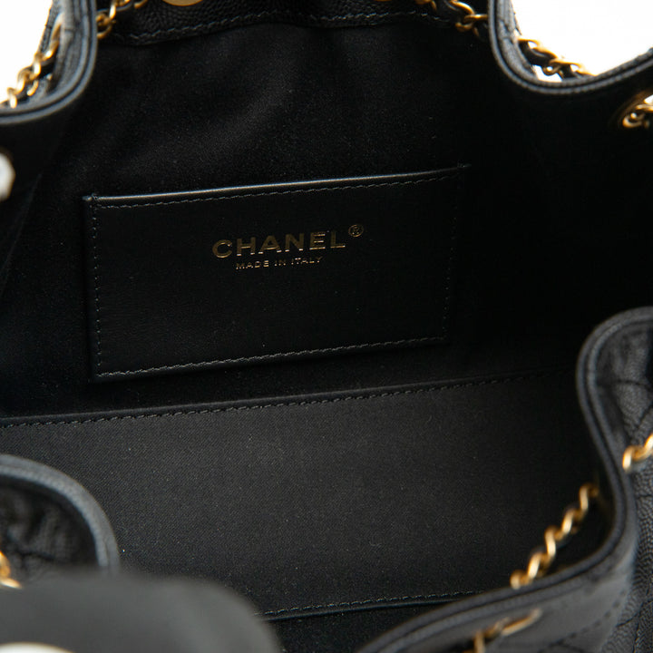 Chanel 25 Mini Handbag in Black Grained Calfskin with Gold Tone Hardware