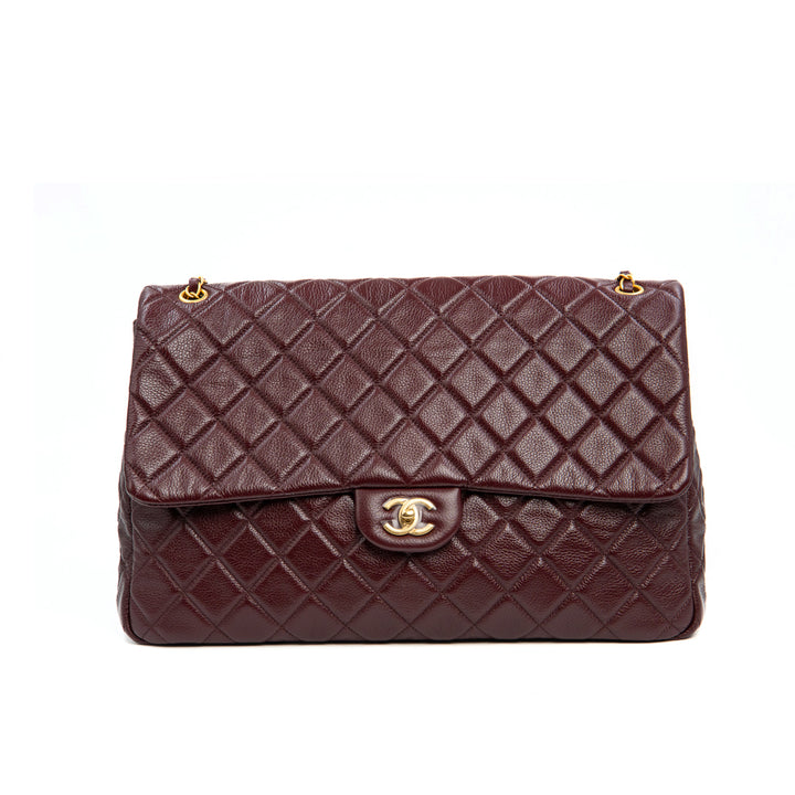 Chanel XXL Travel Flap Bag in Burgundy Grained Calfskin with Gold Hardware