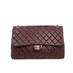 Chanel XXL Travel Flap Bag in Burgundy Grained Calfskin with Gold Hardware