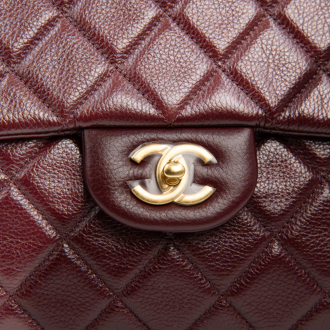 Chanel XXL Travel Flap Bag in Burgundy Grained Calfskin with Gold Hardware