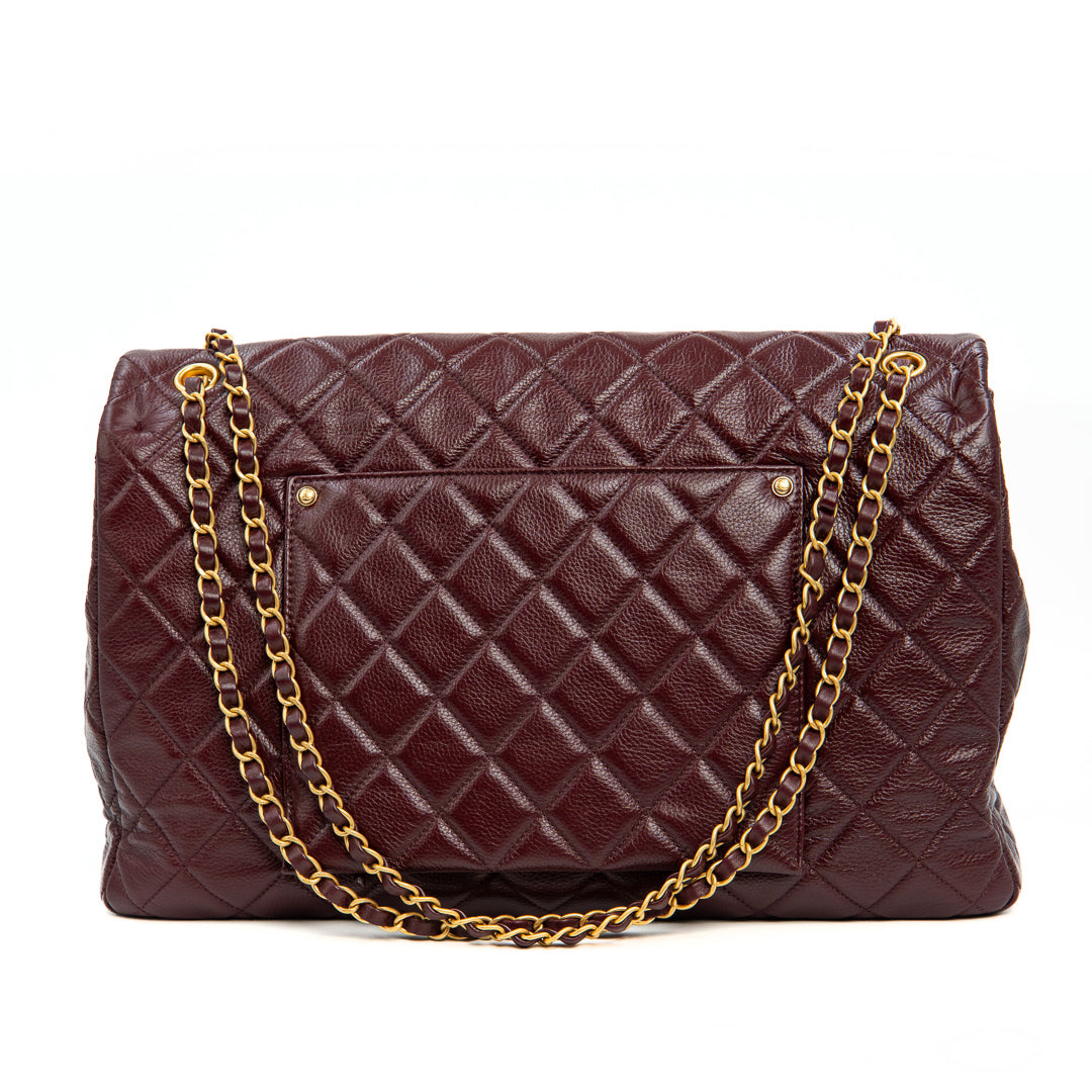 Chanel XXL Travel Flap Bag in Burgundy Grained Calfskin with Gold Hardware