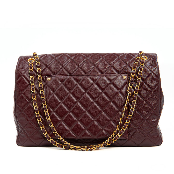 Chanel XXL Travel Flap Bag in Burgundy Grained Calfskin with Gold Hardware